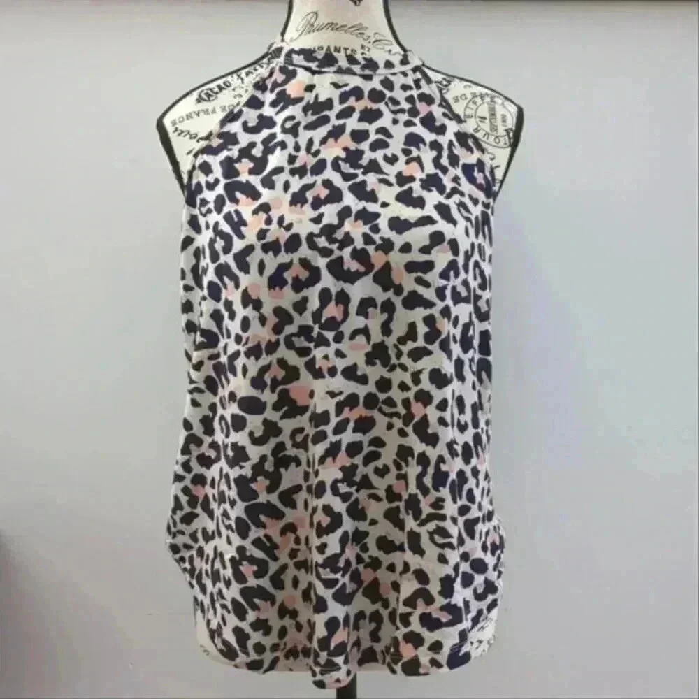 RAMISU | Women's  Tan/Black Leopard Print Halter Neck Sleeveless Tank Top
